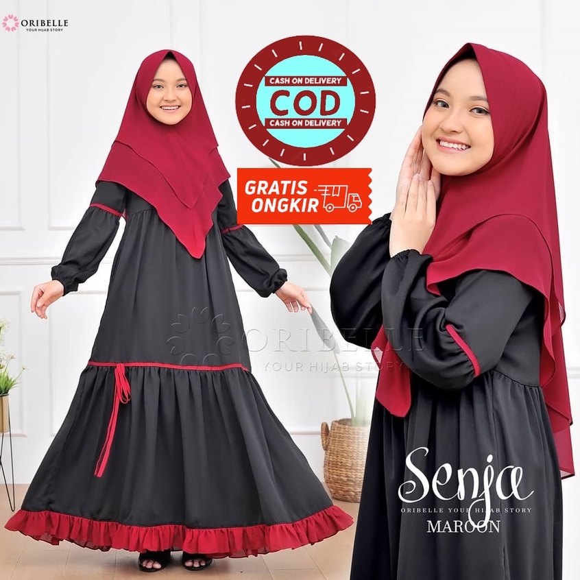 MRA - Baju Gamis Anak 8-11 Thn Baju Muslim Anak Perempuan SENJA KIDS Set Hijab