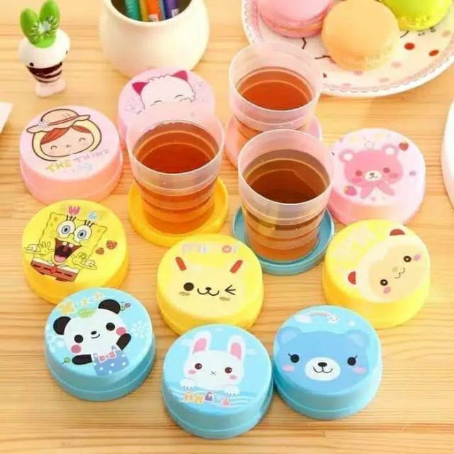 Gelas Plastik Lipat Portable Untuk Travel Piknik Baby Cup Gambar Kartun Lucu P45