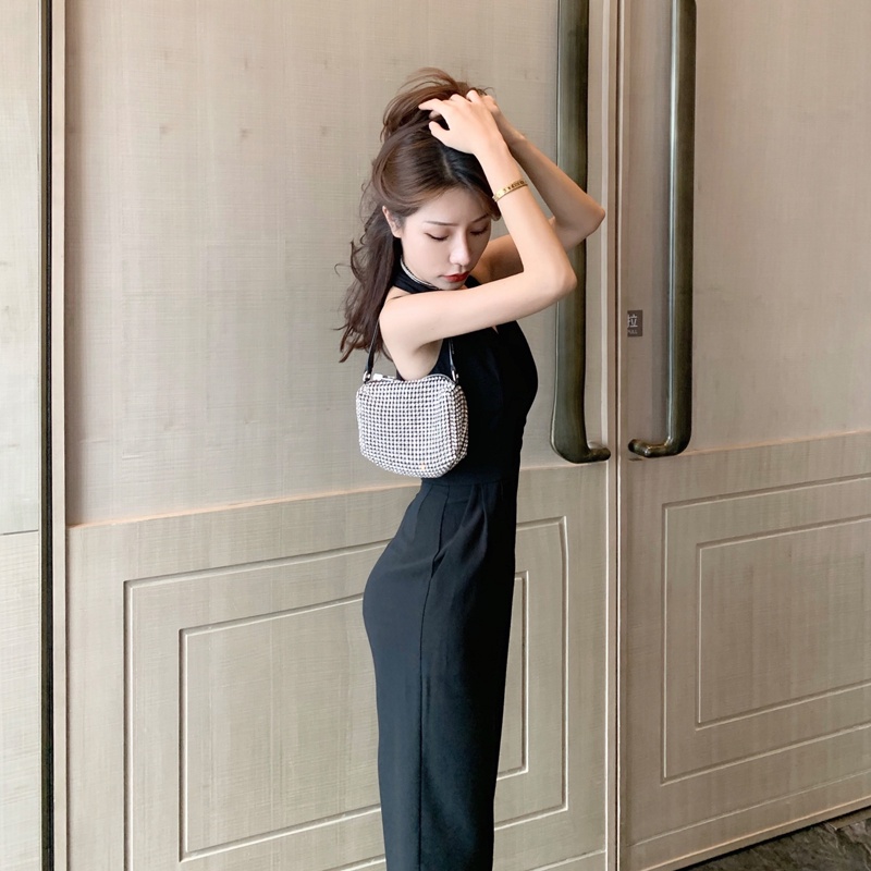 Korean Jumpsuit Black Sleeveless V-Neck Jumpsuit Hitam Tanpa Lengan 1288 (S/M/L)