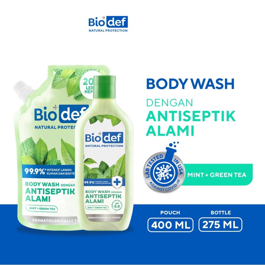 ★ BB ★  Biodef Natural Protection Body Wash - Mint + Sea Salt - Mint + Green Tea - Mint + Yuzu - Botol 275ml - Refill 400ml - BIO DEF