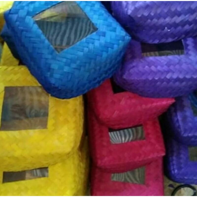 [ Halodul ] Besek Bambu Mika Transparan Warna 20x20 | besek bambu hampers | kotak hantaran hajatan l