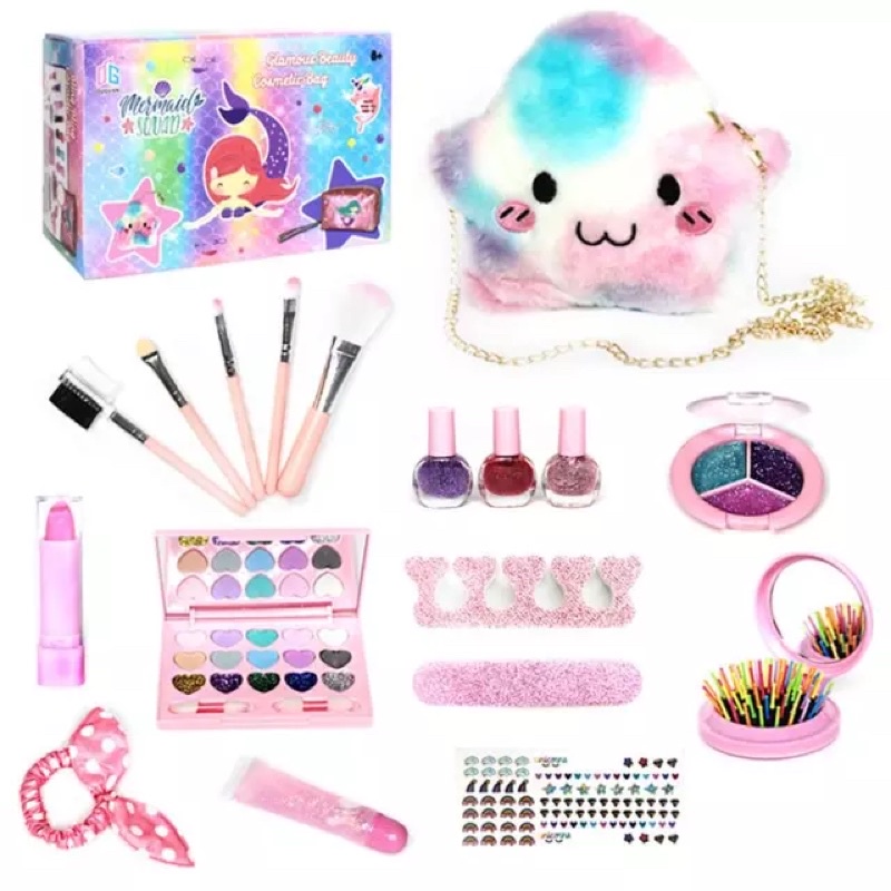 children pretend plays make up kit set mainan make up anak dengan fungsi asli-Star bag