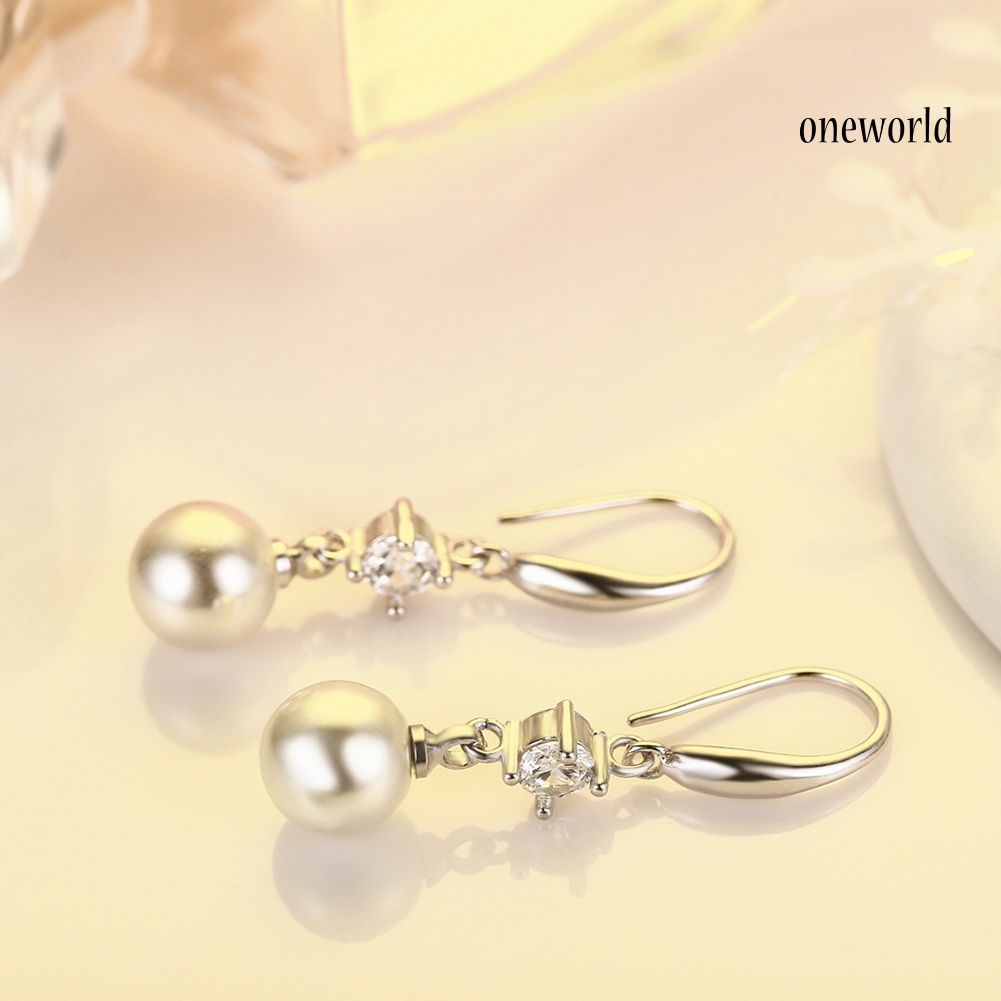 OW# Women Cubic Zirconia Faux Pearl Dangle Drop Hook Earrings Wedding Jewelry Gift