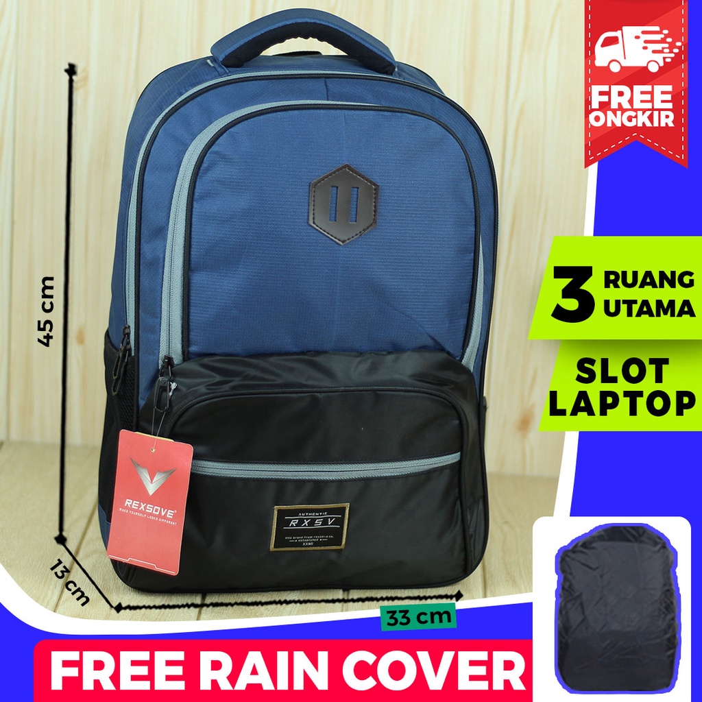 PREMIUM Backpack Pria Wanita Rexsove Distro Warna Biru Tas Ransel Sekolah Kuliah Kerja Remaja Dewasa