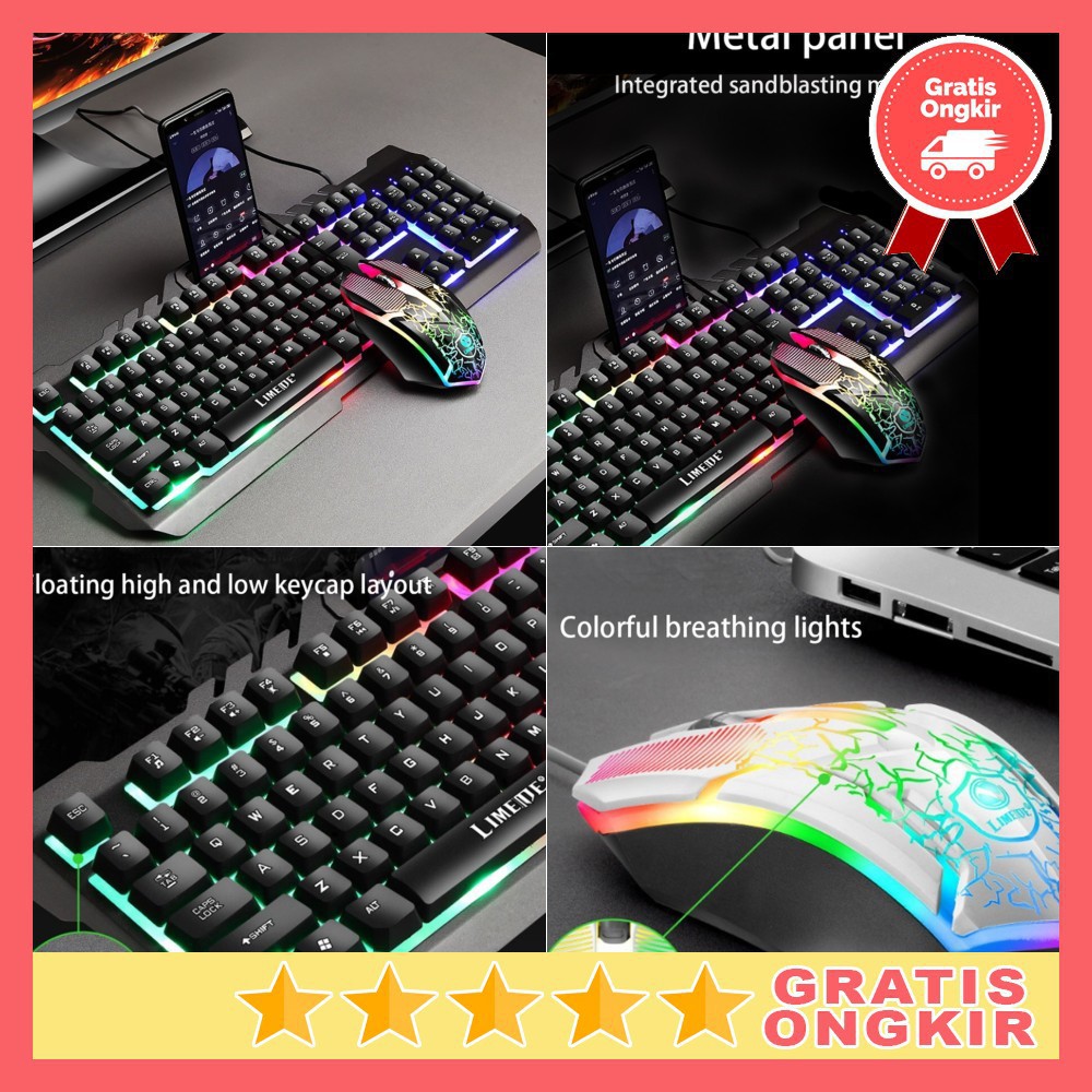 Grab Medan Combo Keyboard Gaming RGB with Mouse + Holder Smartphone HXB T21 Game Gamming