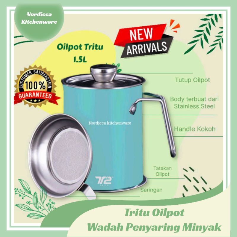 Tritu Oilpot Wadah Penyaring Minyak Kapasitas 1.5 Liter Tempat Penyaringan Minyak Goreng Peniris Min