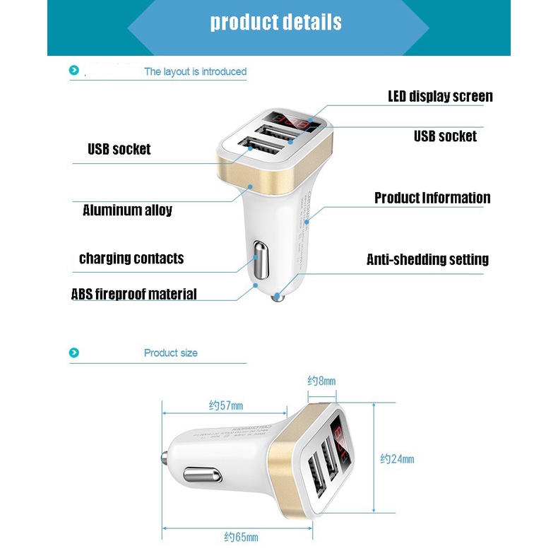 (Dalam stok, dikirim dari Jakarta)charger mobil tampilan digital led dengan tampilan tegangan dan arus 5v 2.1a charger mobil charger mobil usb ganda