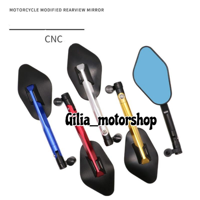 Spion Tomok Ellise Oktagon CNC Mirror biru Lebar Universal