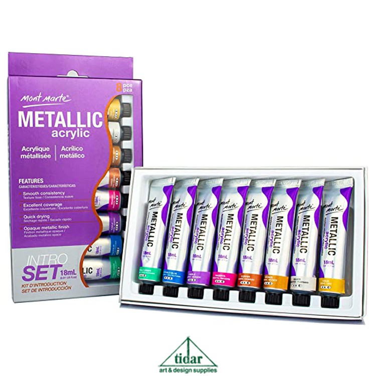 

Mont Marte Metallic Acrylic Paint / Cat Akrilik Metalik Set 8 x 18 ML