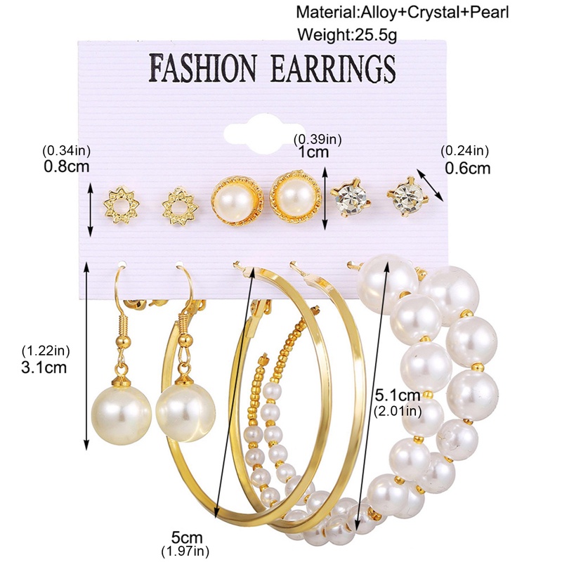 6 Pasang / set Anting Stud Rumbai Kristal Mutiara Gaya Elegan Untuk Wanita