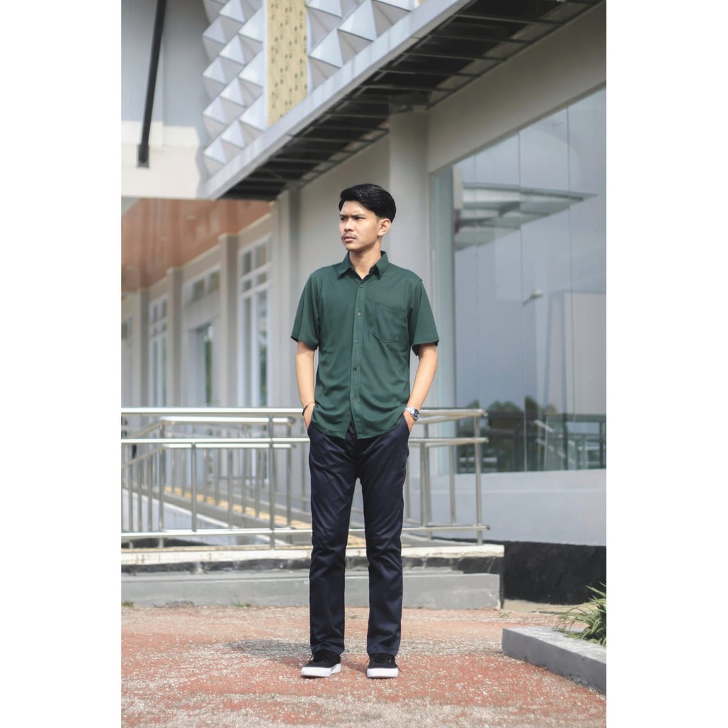 Kemeja Kasual Pique SS - Hijau | Kemeja Pria Lengan Pendek Katun Pique