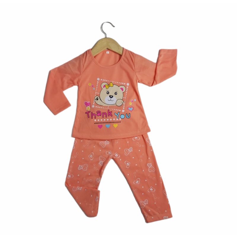 SETELAN SIKUNING PAKAIAN BAJU ANAK PEREMPUAN 2-7 TAHUN MOTIF THANK YOU CUTE BEAR CELANA PANJANG