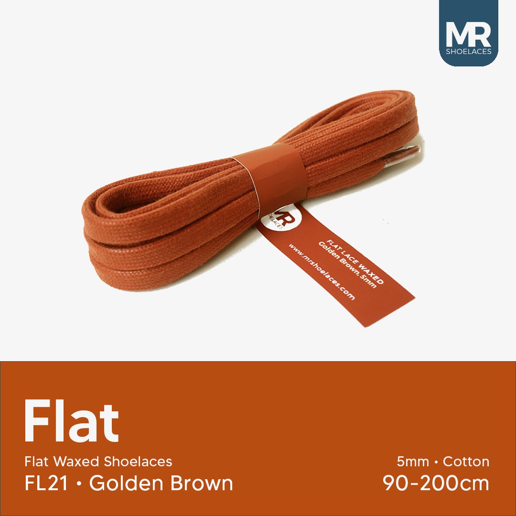 MR Shoelaces FL21 Golden Brown - Tali Sepatu Lilin 5mm Gepeng Flat Pipih (Waxed Laces) 90cm 100cm 120cm 150cm 180cm 200cm (Waxed Laces) - Premium Shoelace