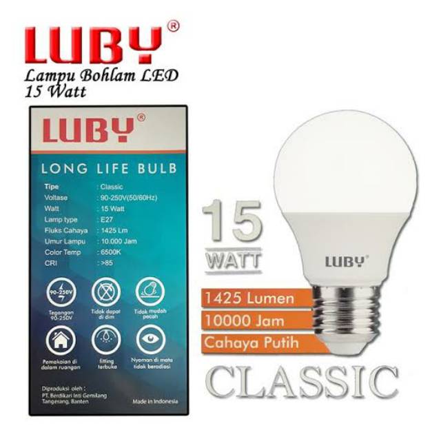 BOHLAM LAMPU LED LUBY CLASSIC CAHAYA PUTIH 3W 5W, 7W, 9W, 12W, 15W, 18W, 24W