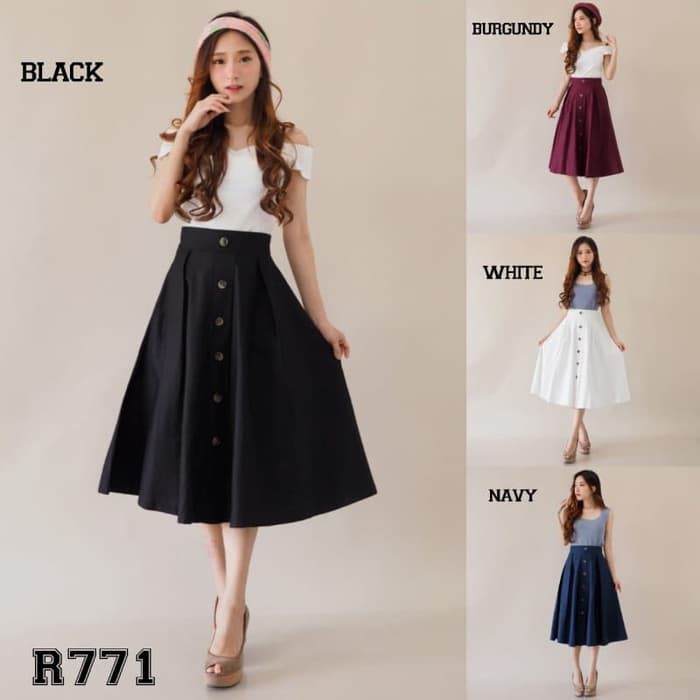 ROK MIDI    Rok Casual Rok Midi Polos Katun Twill Tebal - R771    IWAZAH OFFICE