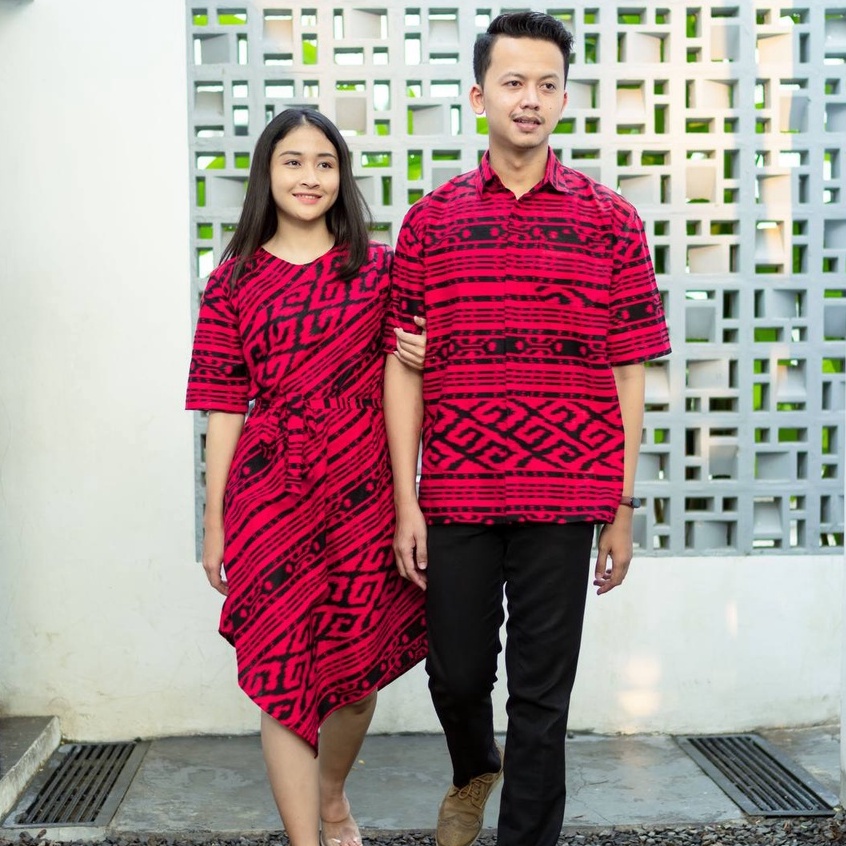 Baju Batik Couple Original Batik Wanita Sarimbit Batik Pasangan Hitam Salur Lurik Keluarga Pekalonga