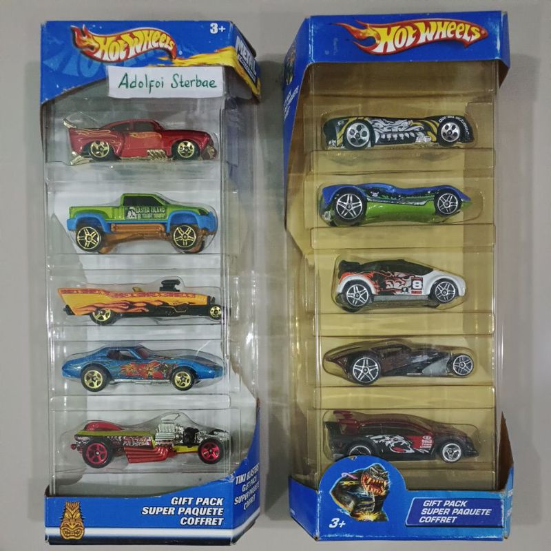 hotwheels hot wheels isi 5 gift pack super paquete coffret tiki blasters jaded mega duty '57 roadste