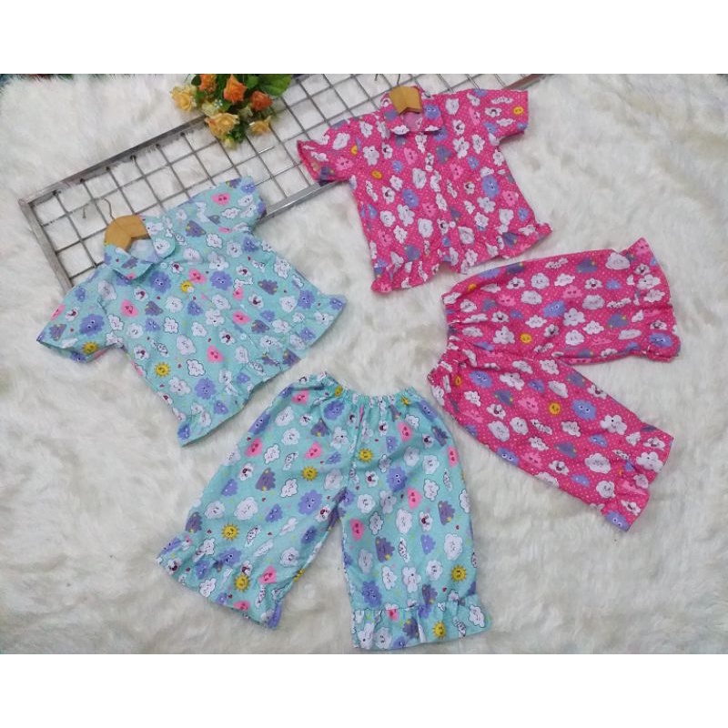 baju tidur anak perempuan rempel. setelan baju tidur anak perempuan rempel motif awan