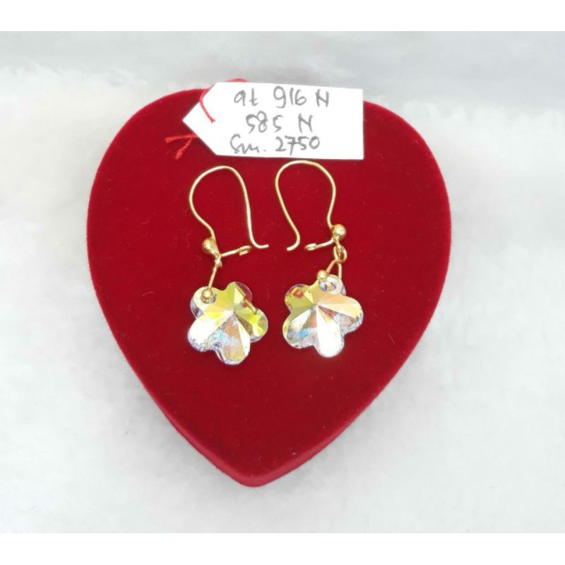 AT916N585N anting emas asli gold new bintang bunga permata kristal putih berat 2.750 kadar 70% 16k