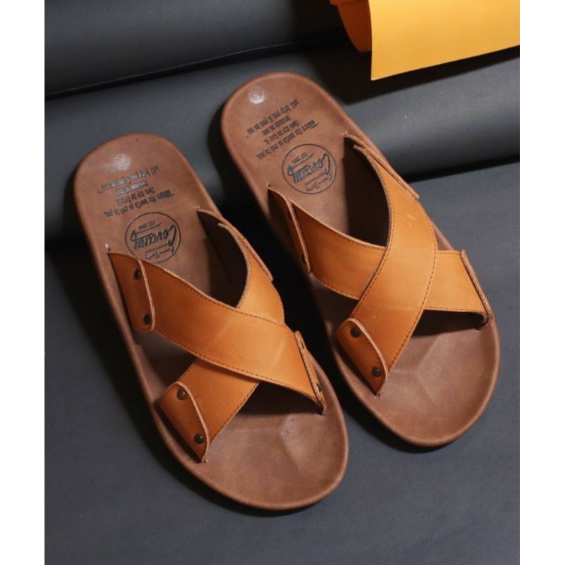 BELI 2 ONGKIR 1! SANDAL FULL KULIT ASLI CEVANY 08 XMIN BLACK BROWN TAN ORIGINAL