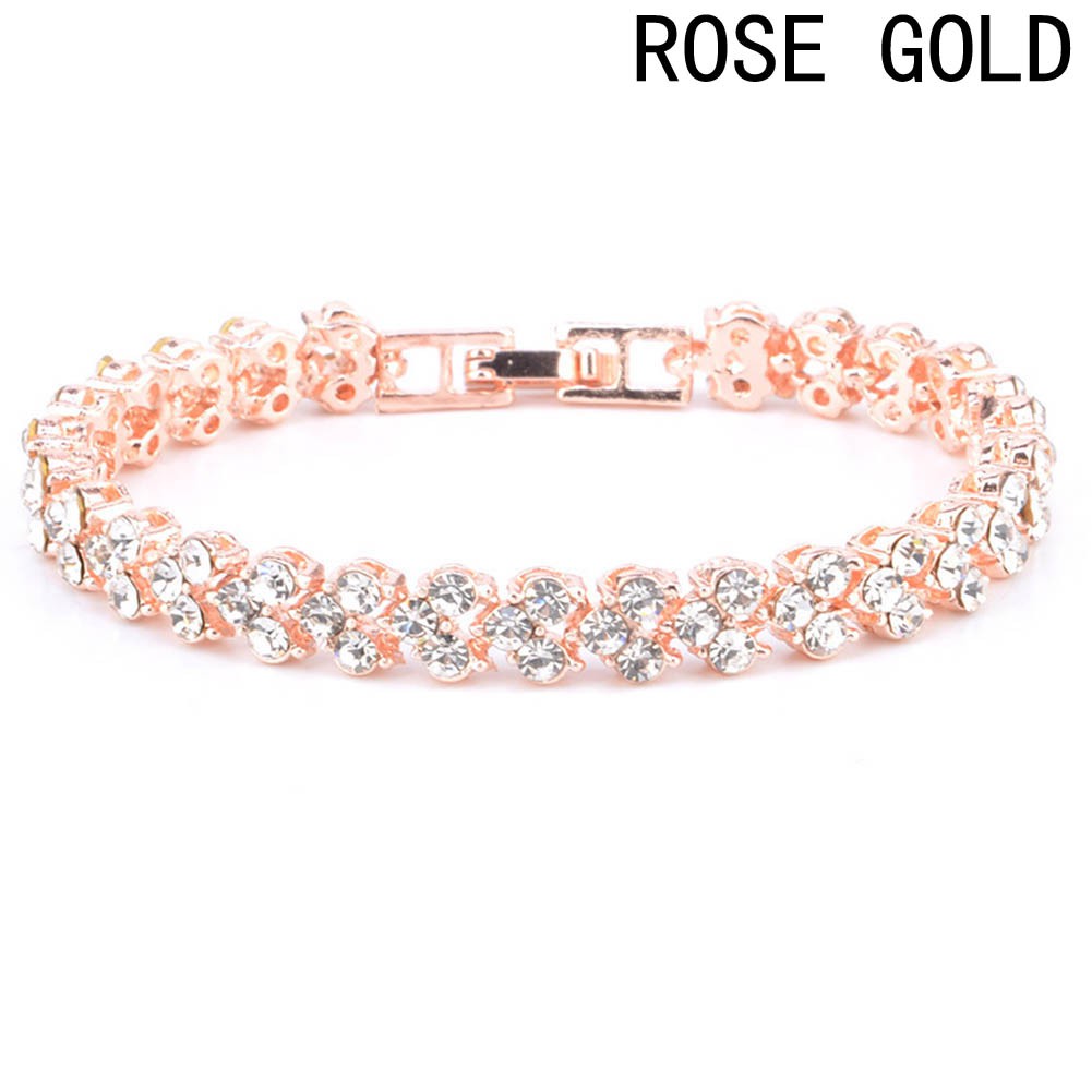 Fancyqube Fashion Gaya Romawi Wanita 925 Perak Berkilau Kristal Gelang Berlian Hadiah