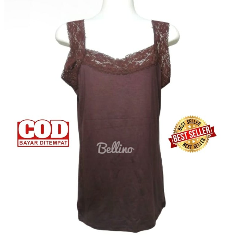 Camisol Renda Jumbo Viorano Tank Top Singlet Camisole Wanita Tanktop Big Size Super Soft Kaos Ft XXL-Coklat