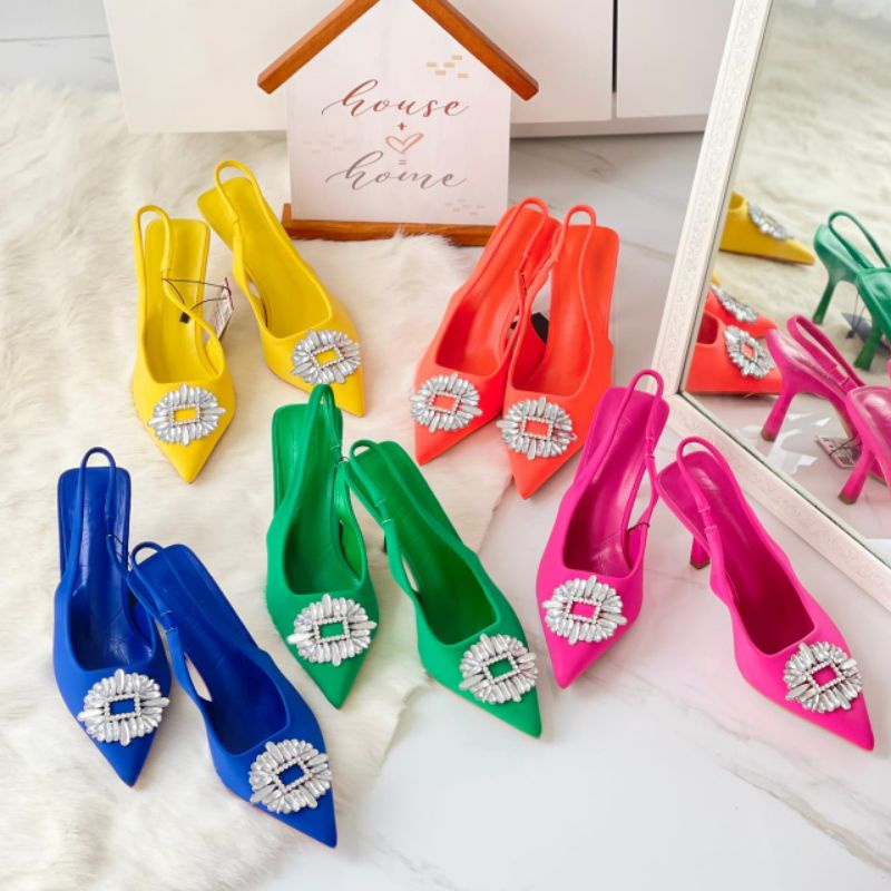 PROMO SALE  Shoes Zara Heels 8 cm Sepatu Sandal pesta pink kuning hijau biru orange blue yellow gree