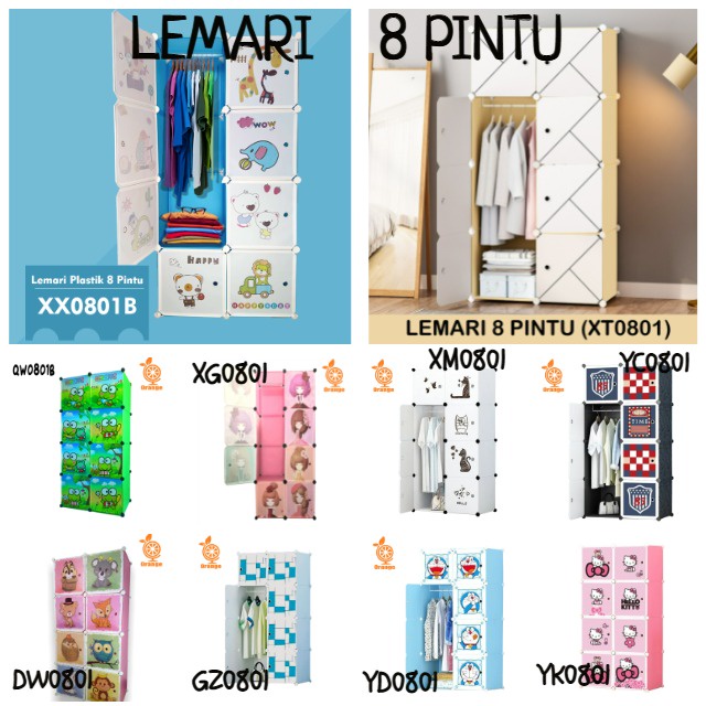 Lemari Pakaian Plastik Rak Serbaguna Susun Lemari Baju Rak Portable 8 Motif Dan Karakter