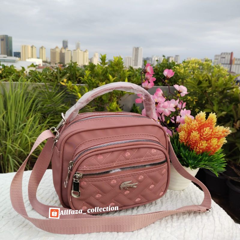 Allfaza,Tas Selempang 4ruang nilon Slingbag wanita kece