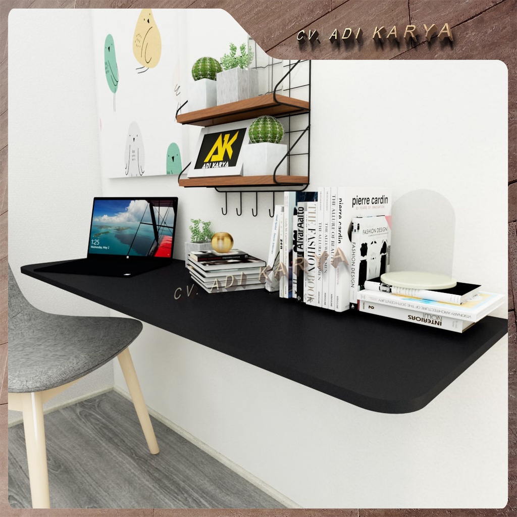 Meja Lipat Dinding 120 x 40 Meja Belajar Kerja Dinding Ambalan Tempel Braket Besi Engsel Laptop Komp