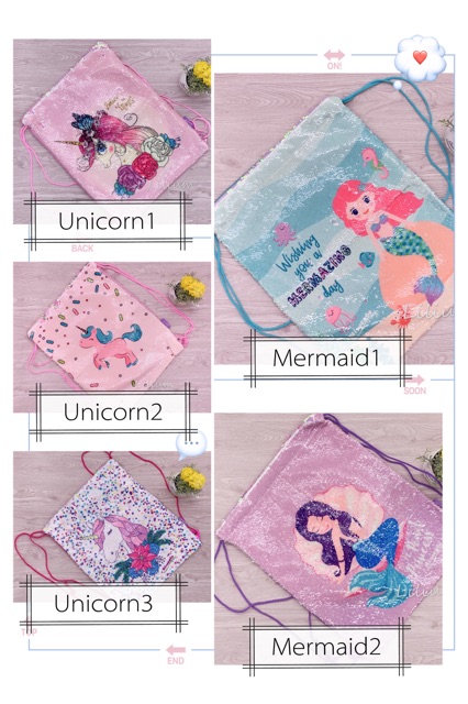 Tas Serut Sequin Unicorn Mermaid Drawstring bag TRU033 draw string backpack tas punggung