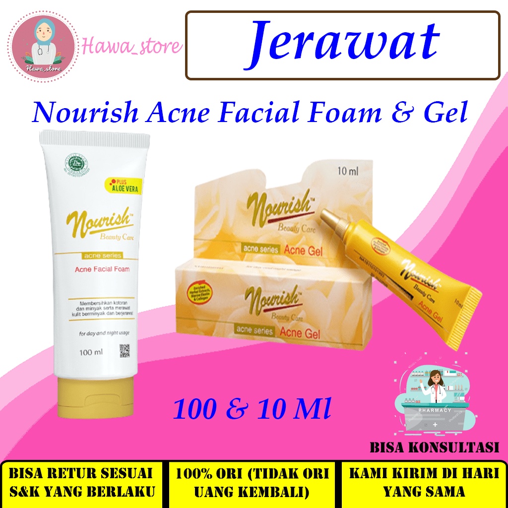 Nourish Beauty Care Acne Facial Foam 100 ml & Acne Gel 10 ml / Sabun / Obat / Pembersih / Perawatan 