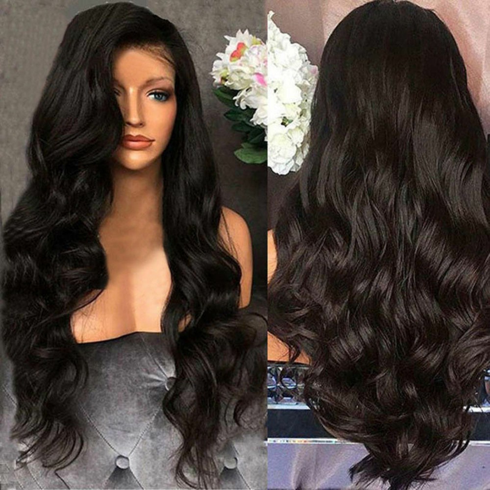 Wig / Rambut Palsu Wanita Model Panjang Keriting Gelombang Besar Warna Hitam