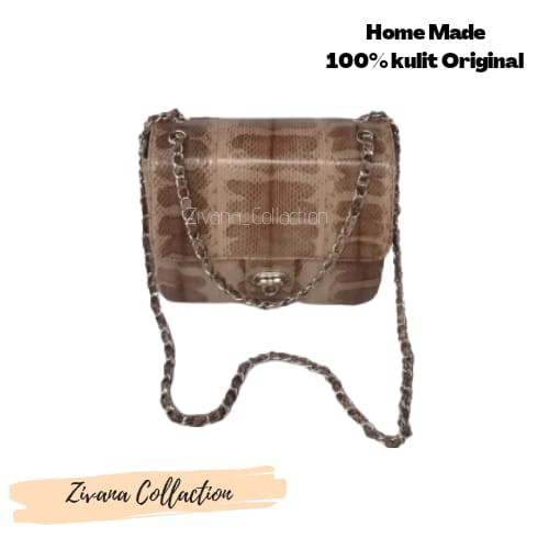 PROMO Tas Wanita  Model CHANEL Original Full Kullit Ular Air Model Simple Tali Rantai Panjang