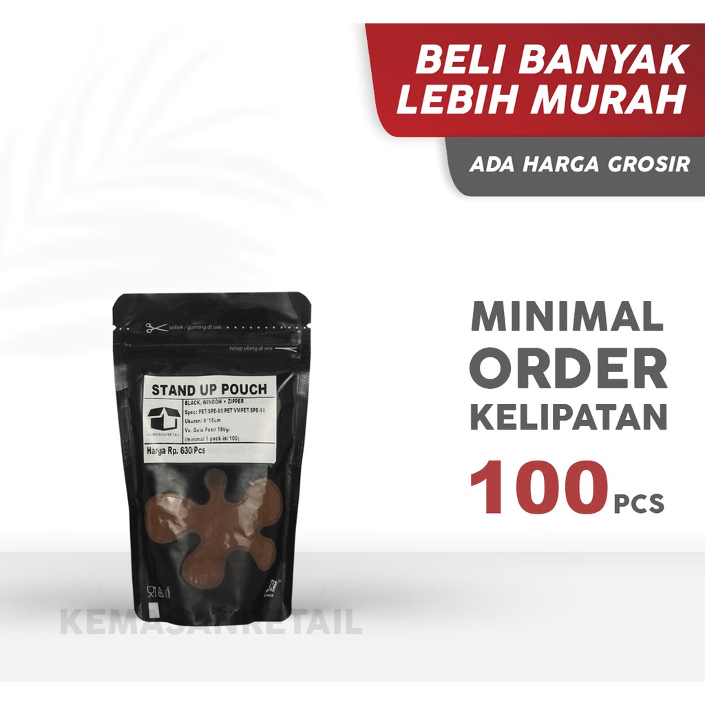 Standing Pouch Transmet Window Hitam - Packaging Makanan dan Kopi - Kemasan Plastik Makanan