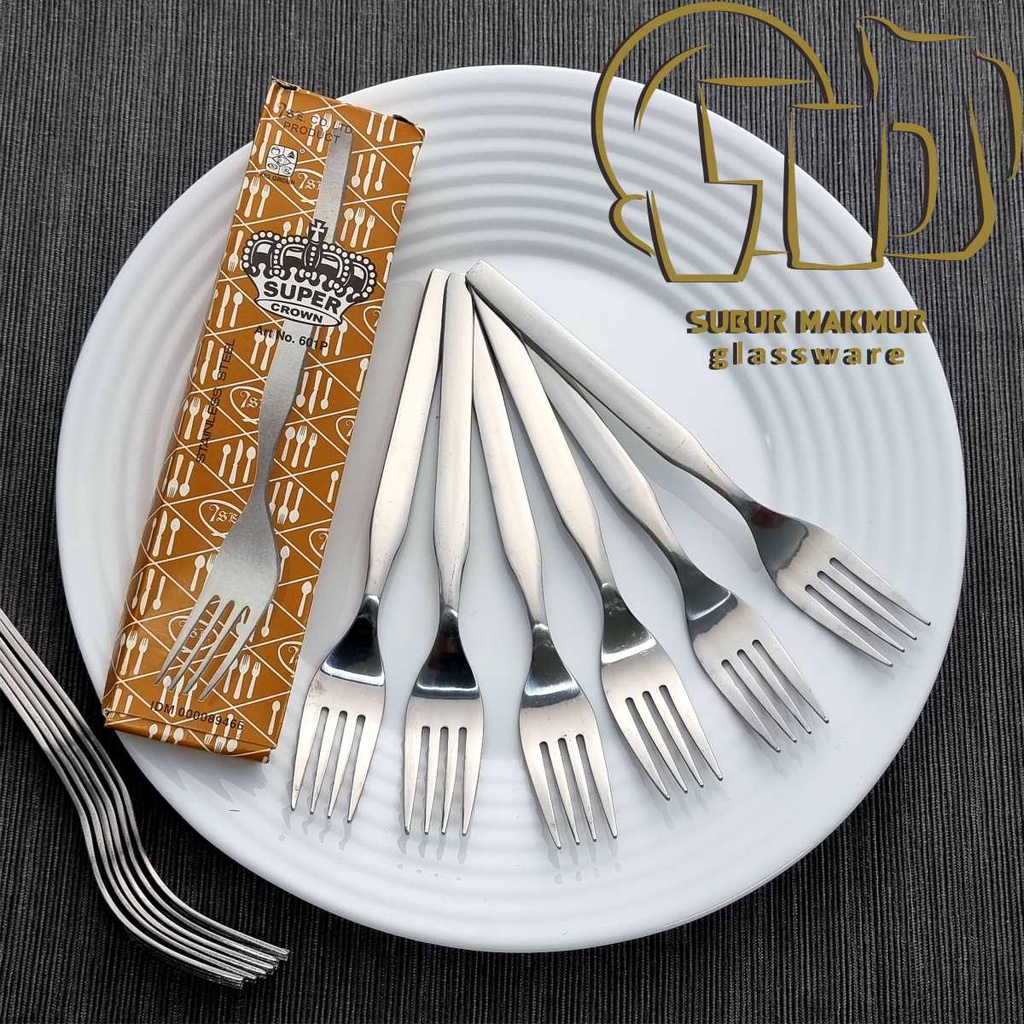 (12 Pcs) Garpu Makan SUPER CROWN 601P . Kedaung Dinner Fork / Dessert / Stainless Steel Tebal