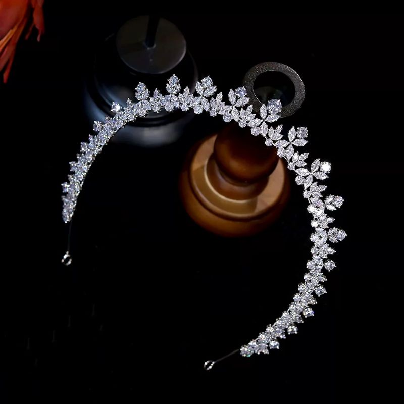 Zircon crown premium A003 wedding tiara memanjang sampai telinga