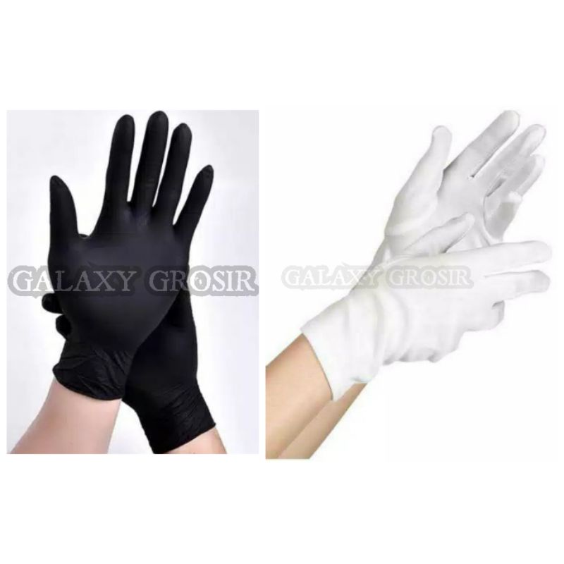 [12 Pasang] Sarung tangan polos kain khusus hitam &amp; putih harga grosir