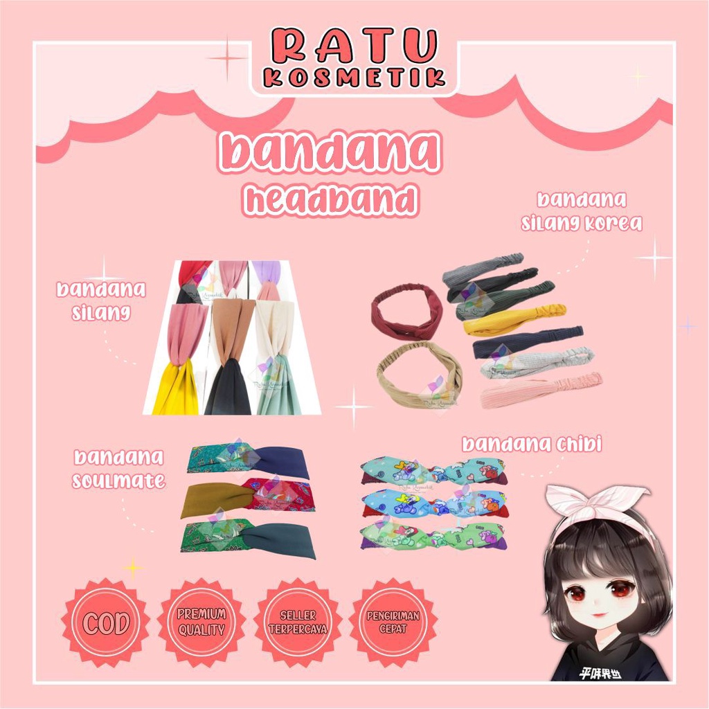 ❤ RATU ❤ Bandana Headband Silang Soulmate Chibi | Daleman Jilbab | Bando Kain Korea