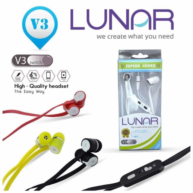 Headset lunar v3 / headset lunar v3 / earphone lunar v3 extra bass