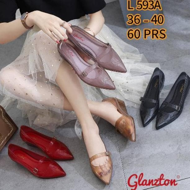 Terbaru 593 Glanzton Sepatu Jelly Wanita Wedges Transparan 785