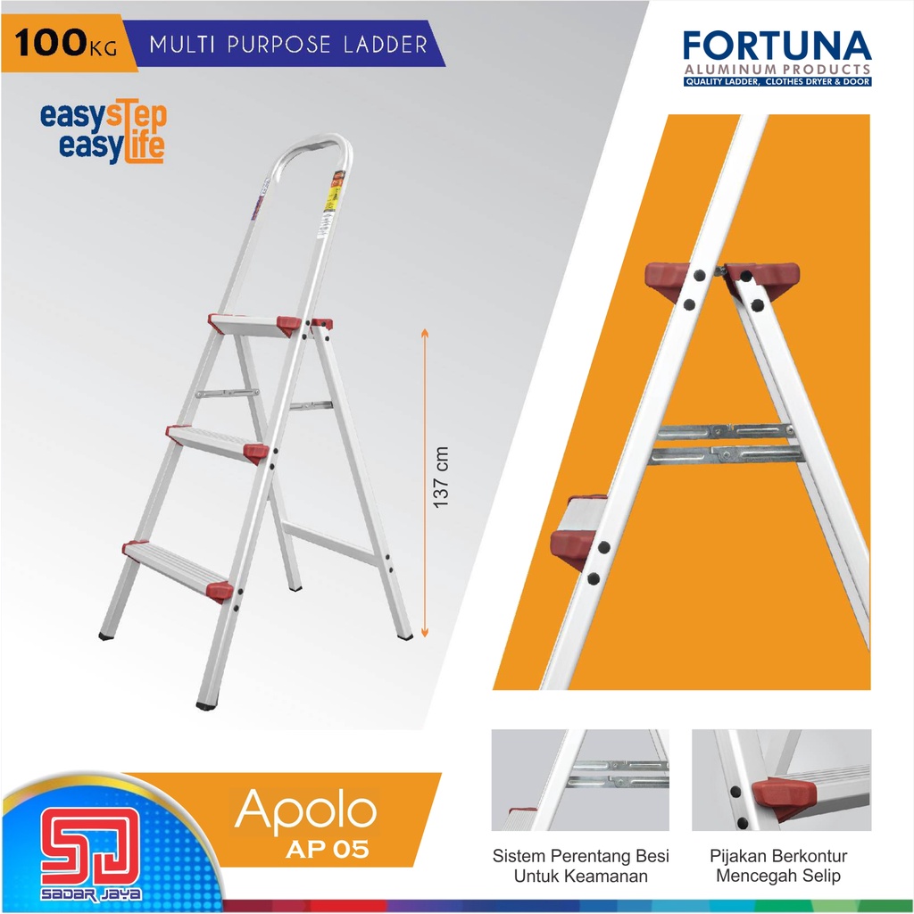 Fortuna Apolo AP05 137cm Tangga Lipat Aluminium Supermarket Alumunium Steel AP 05