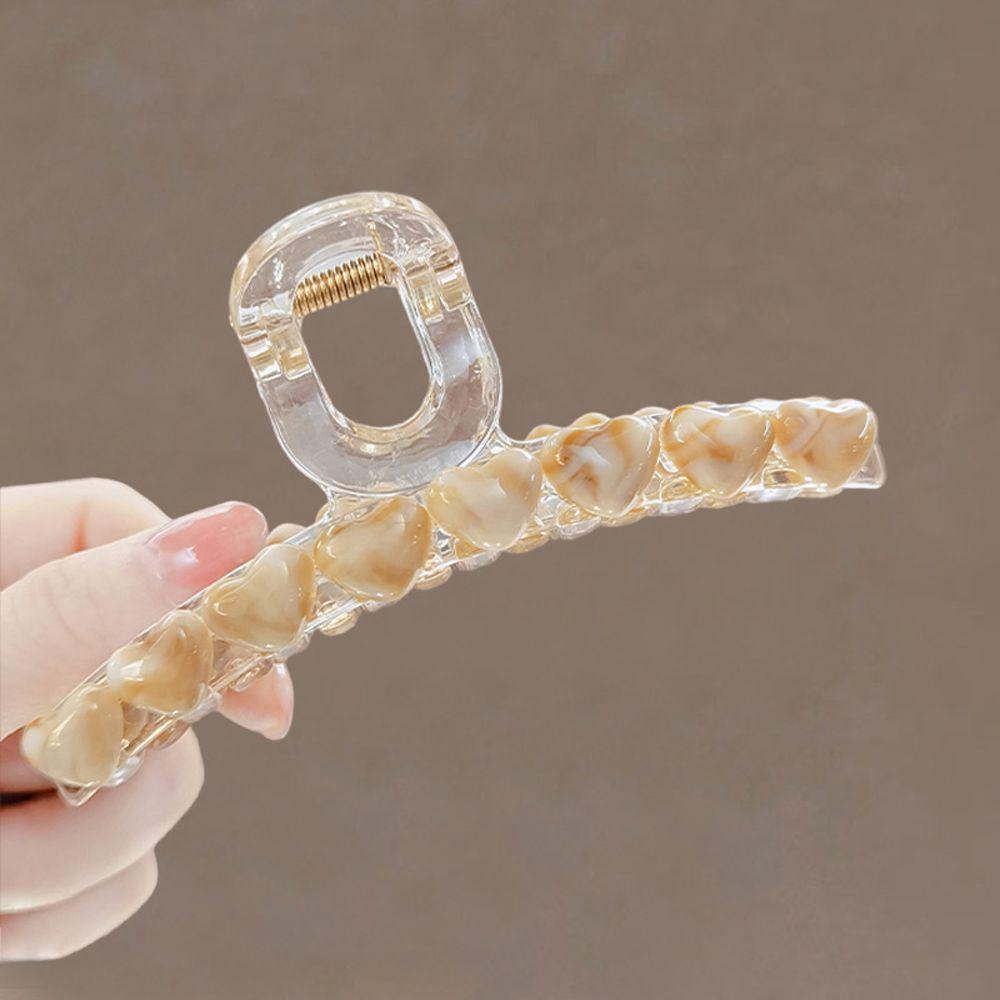 Agustina Wanita Cakar Rambut Hiasan Kepala Vintage Mutiara Hati Ukuran Besar Akrilik Korea Ponytail Holder