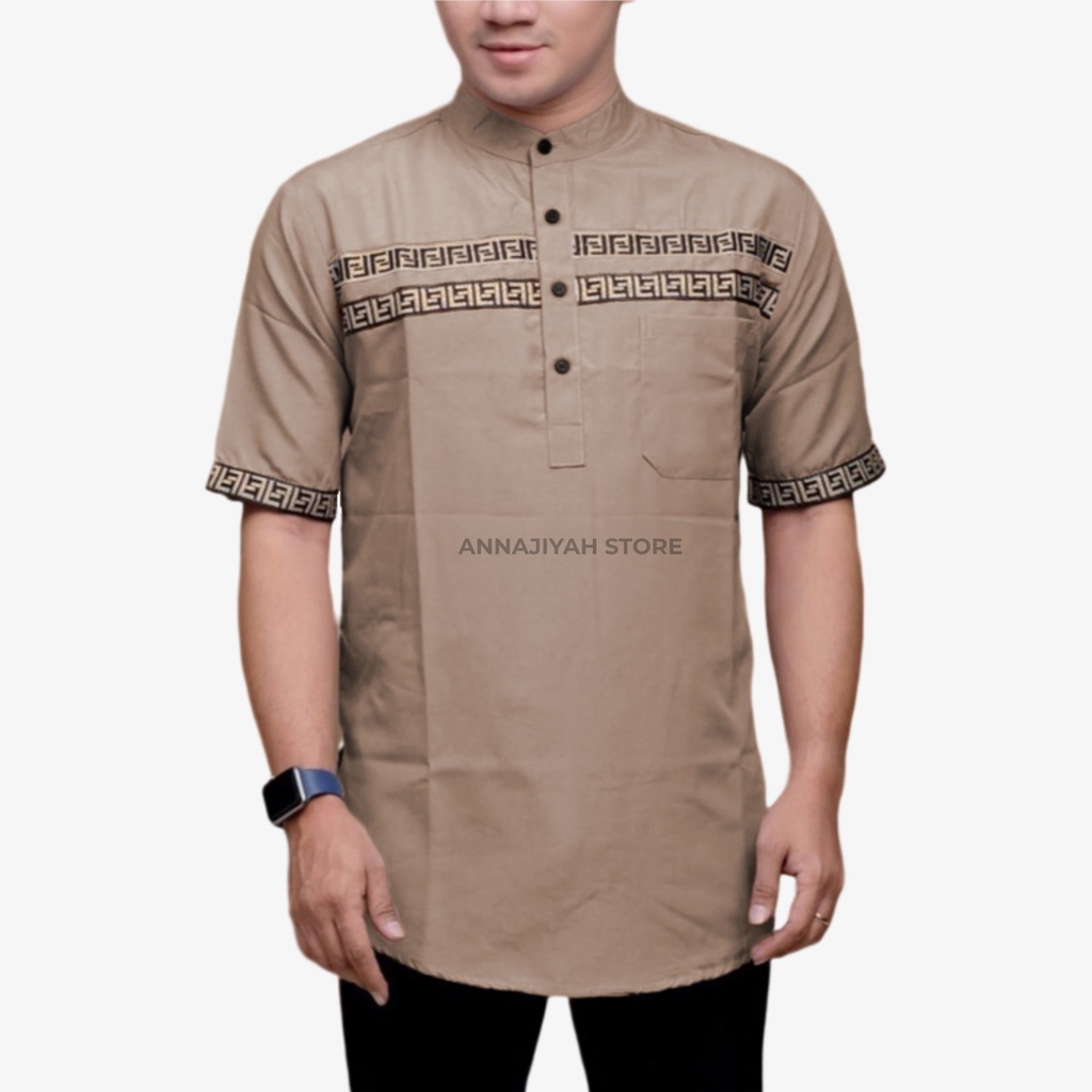 Kemeja Koko Kemko Kurta FF Lengan Pendek  / Baju Taqwa Moslem Pria bahan Katun