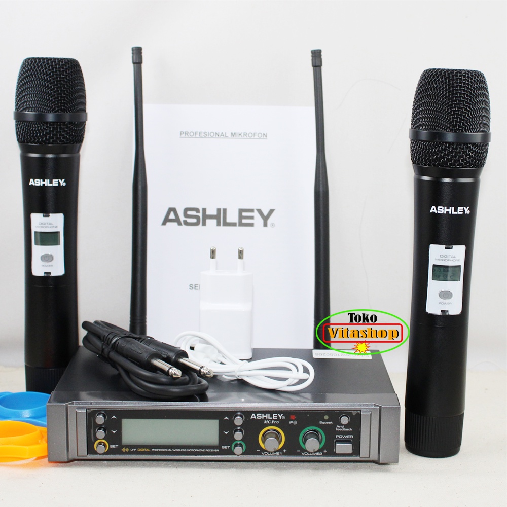 Mic Wireless Ashley MC PRO Microphone Karaoke Mikrofon Wairles 2 Handle ORIGINAL