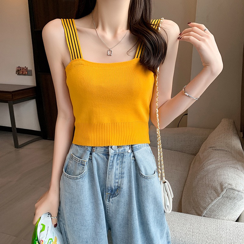 Smile Tank Top Wanita Square Neck Tank Top Import Style Korea 4052-yellow
