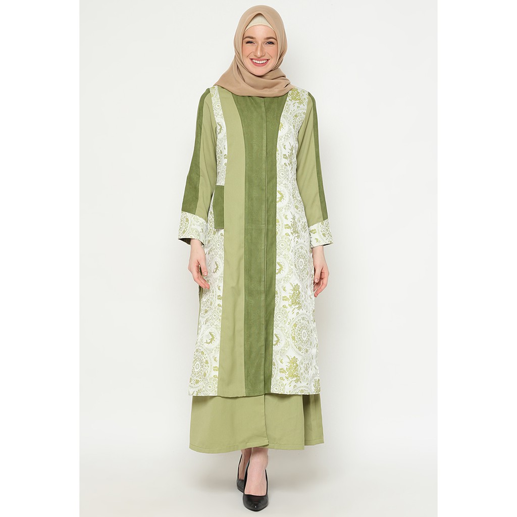 Tenun Eboon Gamis Tenun Ikat Lombok Kombinasi Hijau