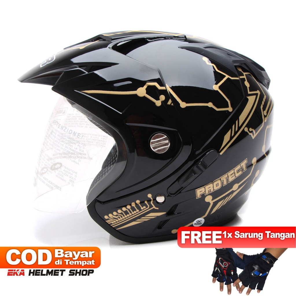 [Helm Dewasa] MSR Helmet Impressive - Protect - Hitam Gold + Promo Gratis Sarung Tangan