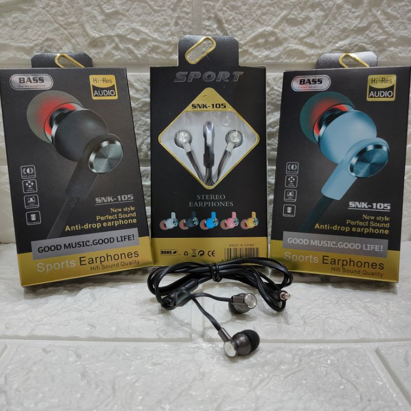 Handsfree / earphone / headset / hf good music snk-105 suara stereo bass