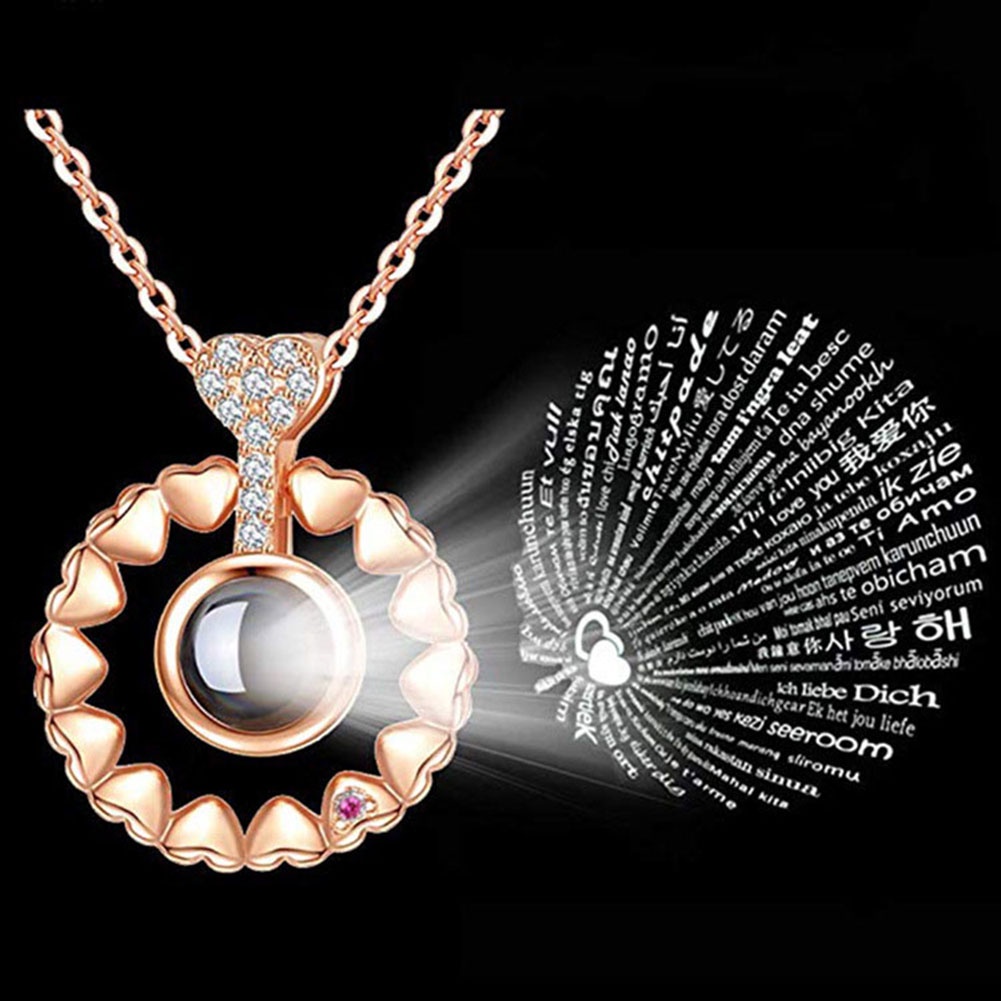 Hu Hu Hu Hu Hu Alat Bantu Pasang Kacamata♡ Kalung Rantai Klavikula Liontin Proyeksi I Love You 100 Bahasa Untuk Wanita